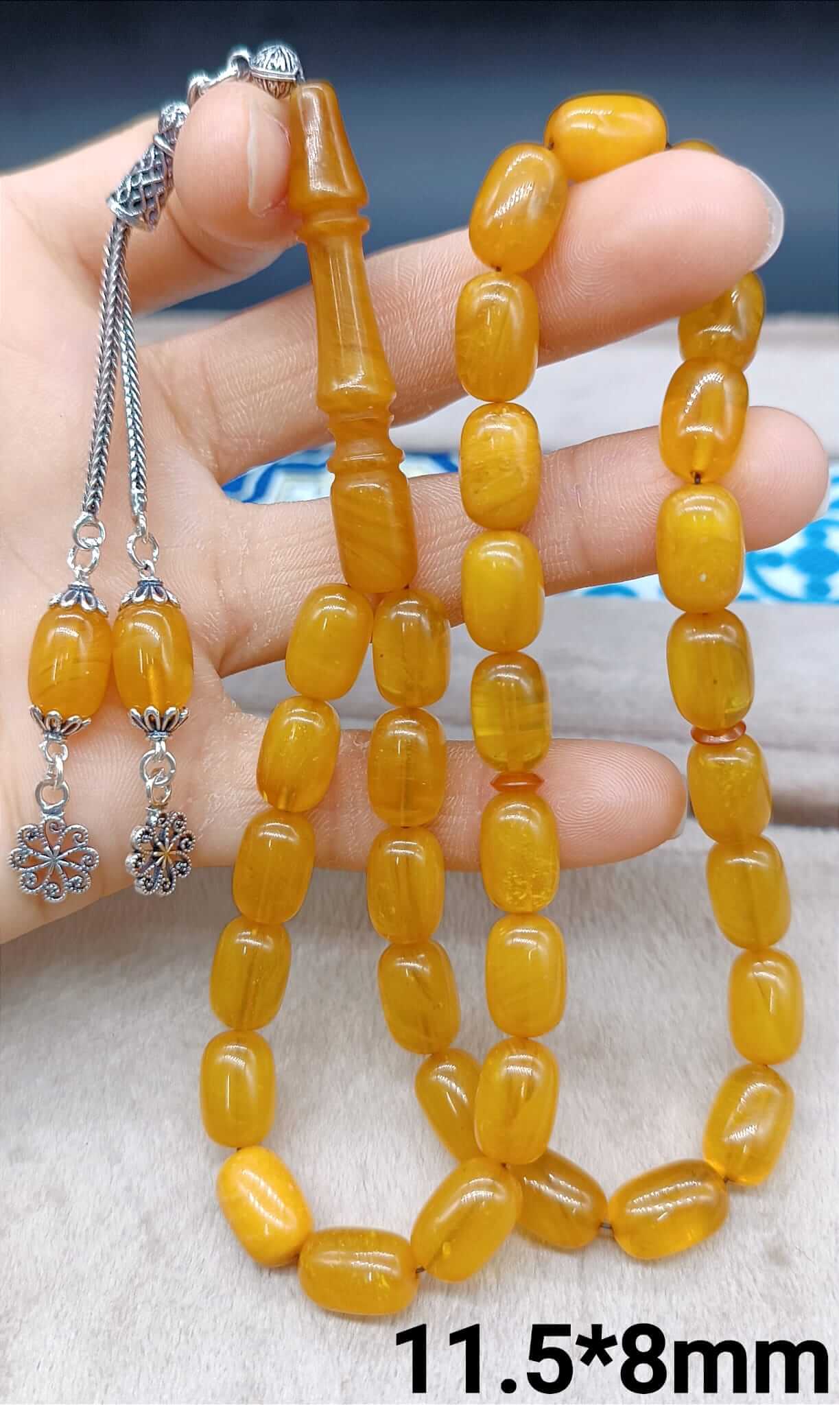 925 AYAR GÜMÜŞ PÜSKÜLLÜ SIKMA KEHRİBAR TESBİH - ÖzelSen
