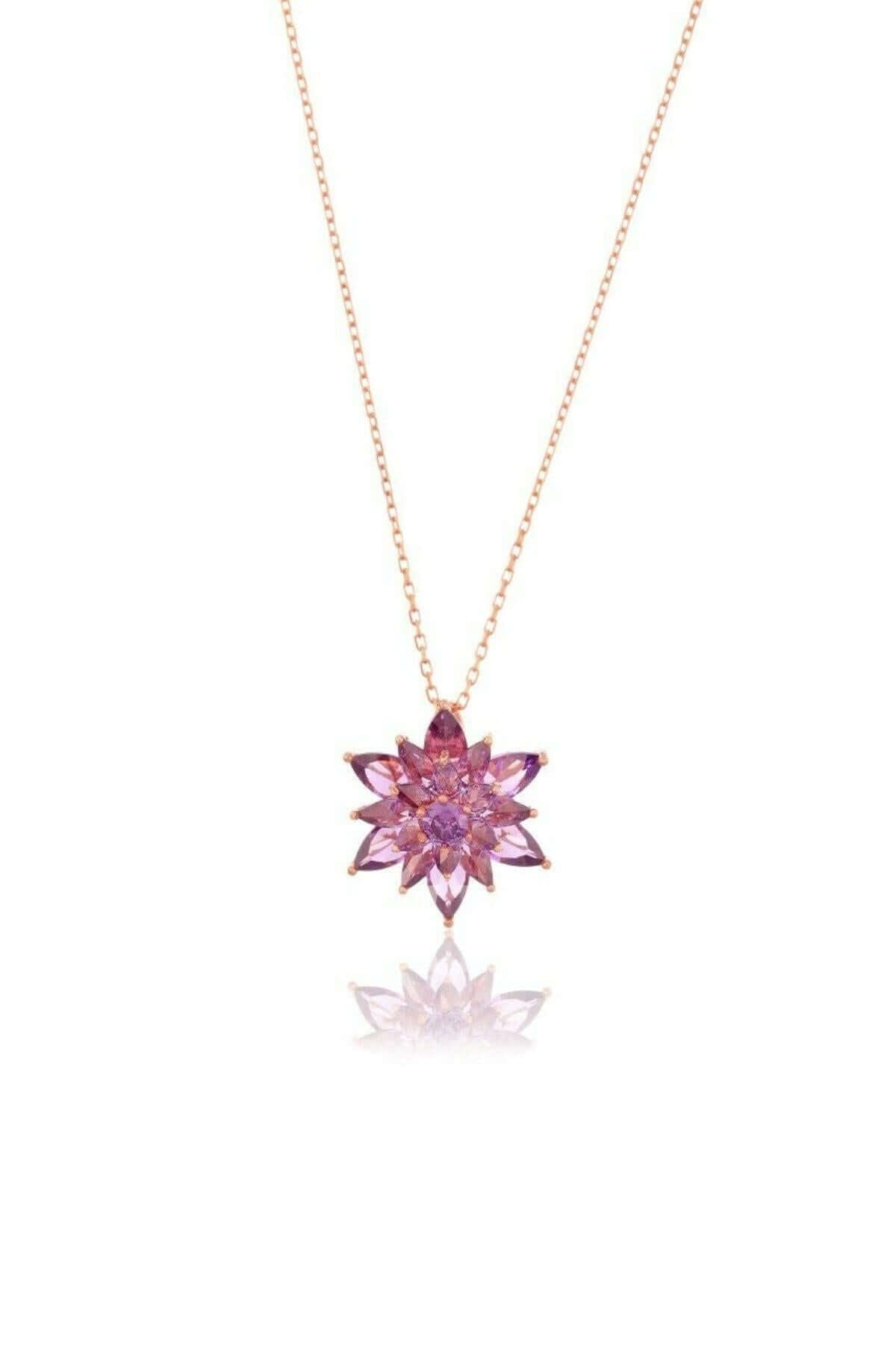 925 Ayar Gümüş Mor Lotus Çiçeği Kolye - ÖzelSen