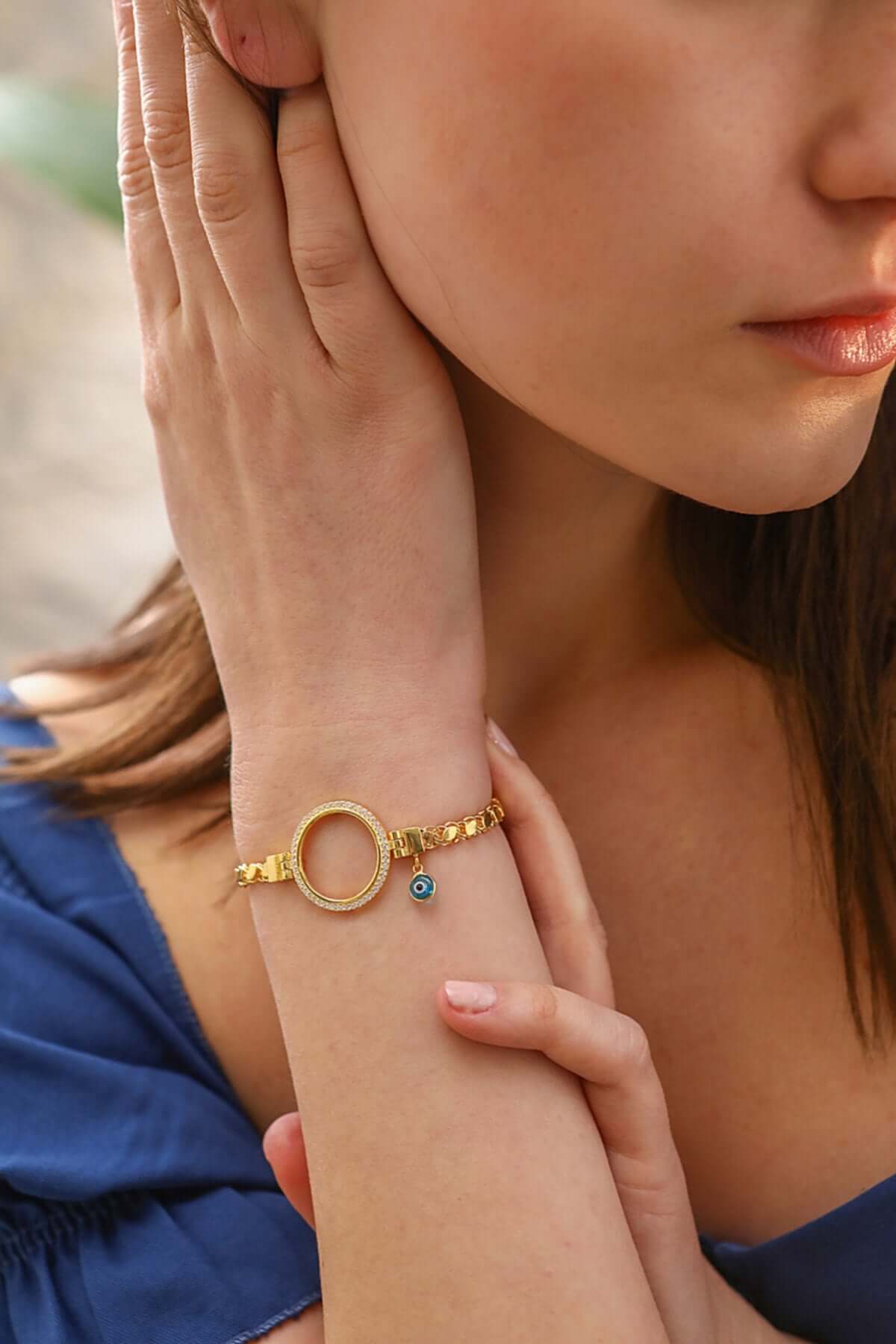 Halkalı 925 Ayar Gümüş Nazar Boncuklu Bileklik - ÖzelSen