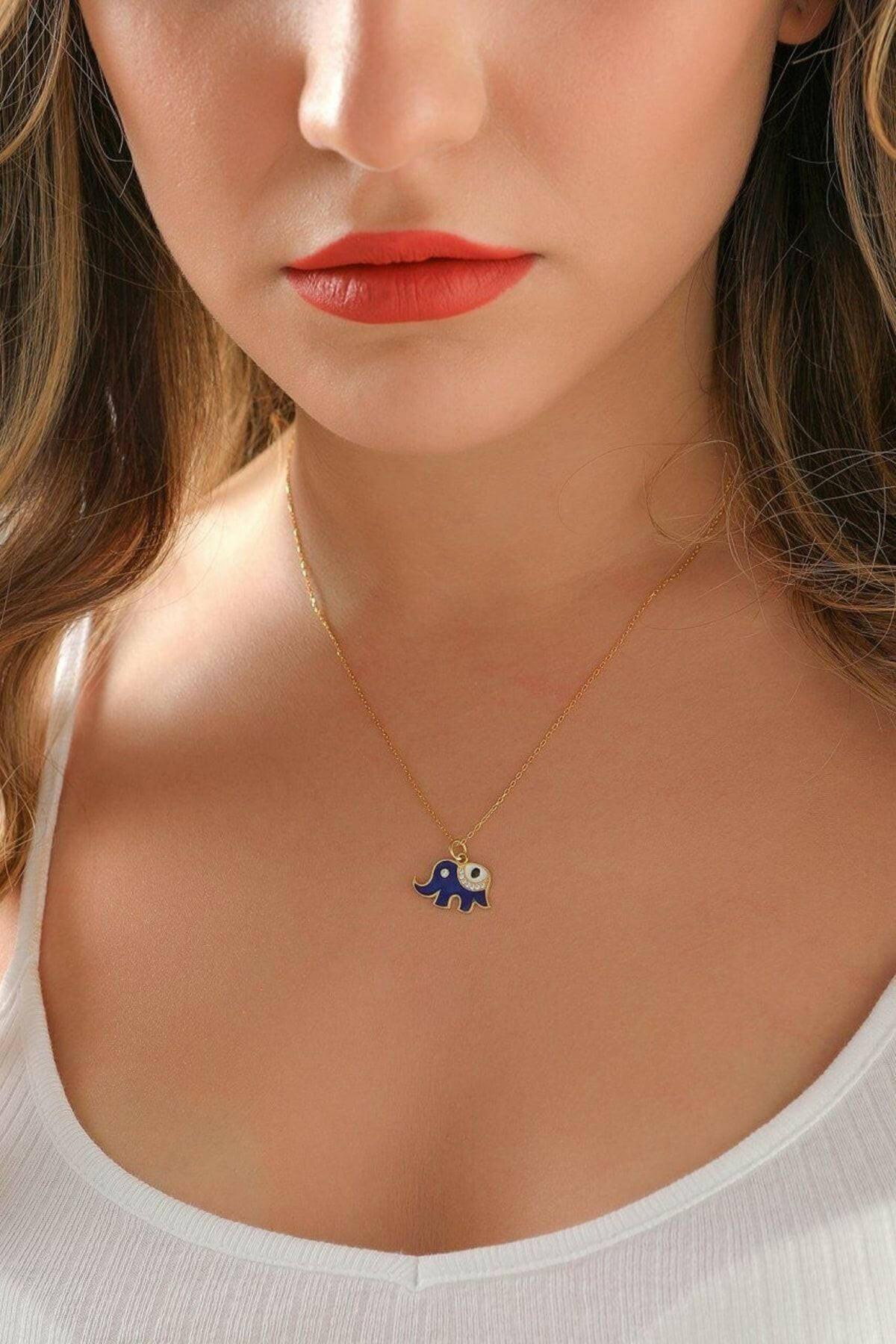 Fil Figürlü 925 Ayar Gümüş Nazar Boncuklu Minimal Kolye - ÖzelSen