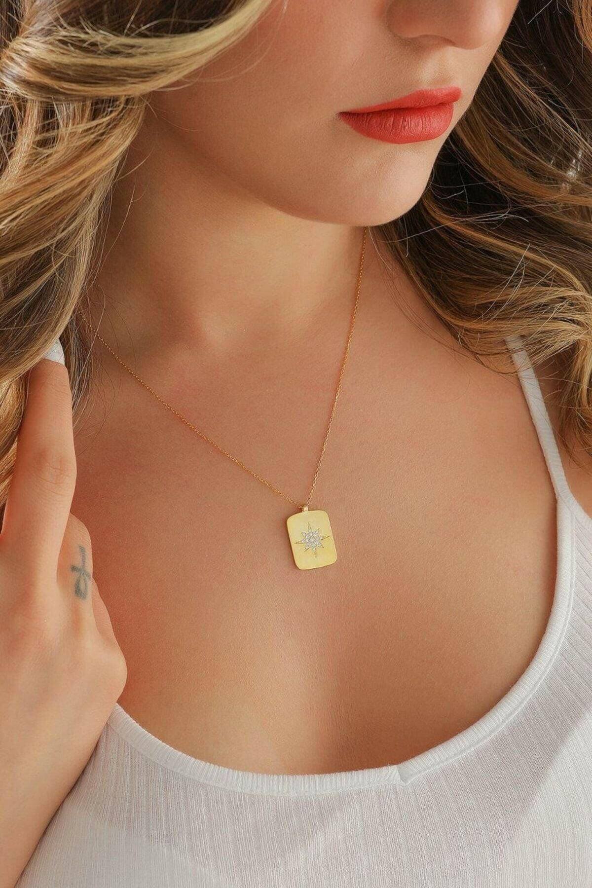 925 Ayar Gümüş Plaka Yıldız Kolye - ÖzelSen