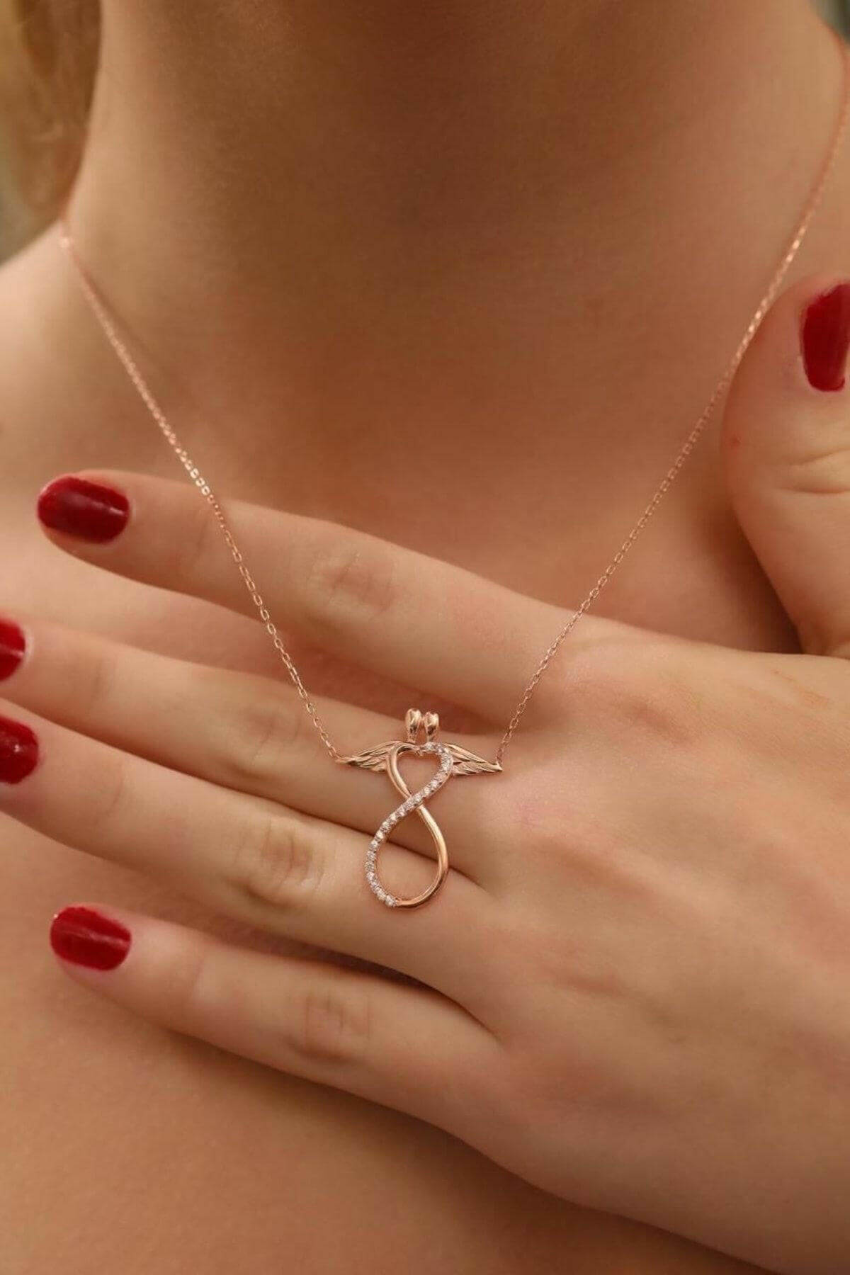 925 Ayar Gümüş Melek Kanadı Sonsuzluk Kolyesi - ÖzelSen