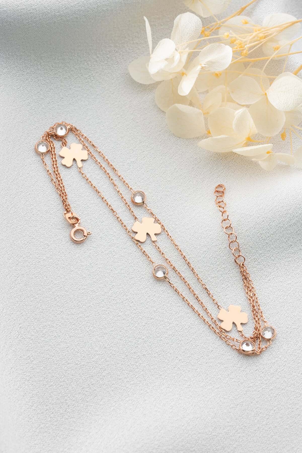 925 Ayar Gümüş Üç Zincirli 4 Yapraklı Yonca Bileklik - ÖzelSen