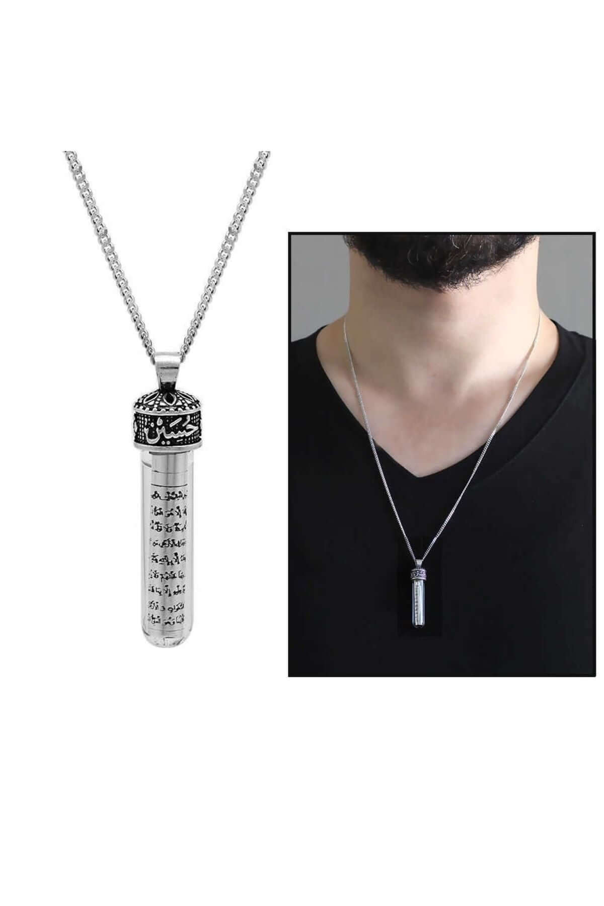 Zemzem Sulu Hasan-Hüseyin Yazılı 925 Ayar Gümüş Cevşen Kolye - ÖzelSen