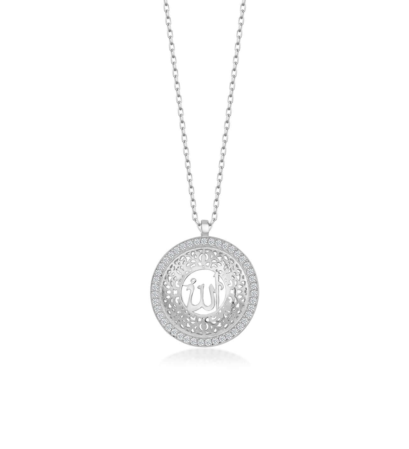 925 Ayar Gümüş Zirkon Taşlı Allah Yazılı Kolye - ÖzelSen