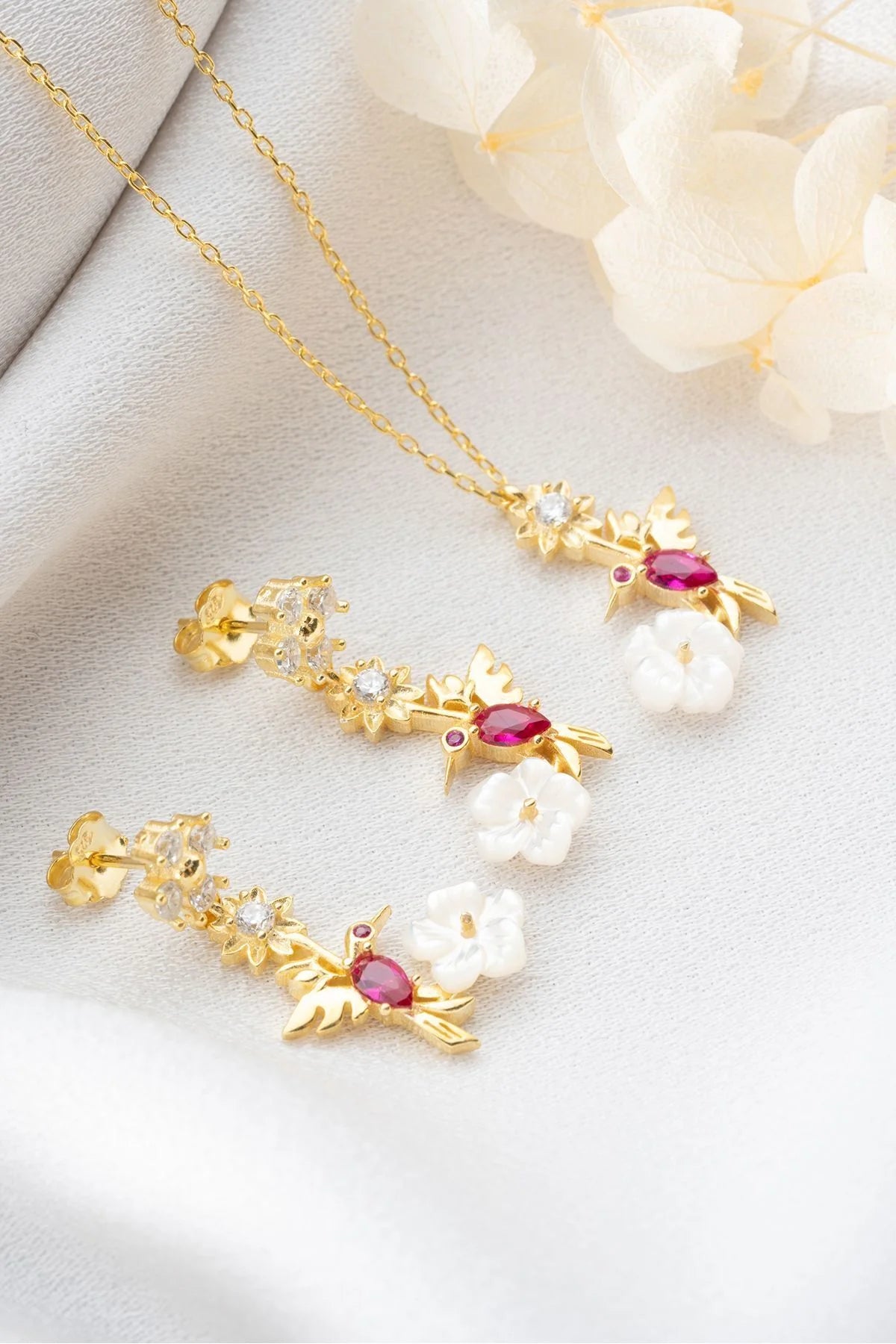 Sedefli Arı Kuşu 925 Ayar Gümüş Set