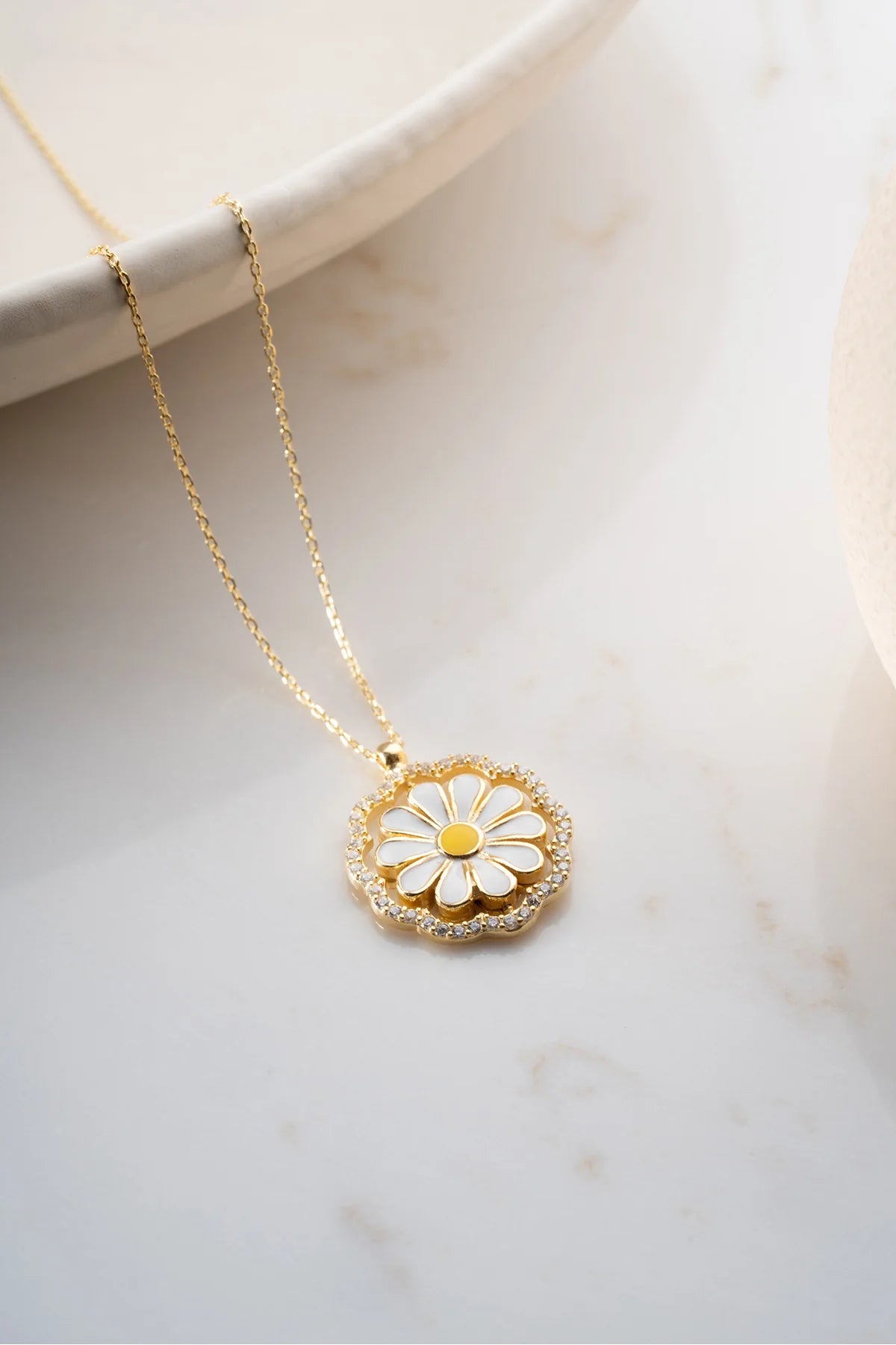 Dönen Papatya 925 Ayar Altın Kaplama Gümüş Kolye