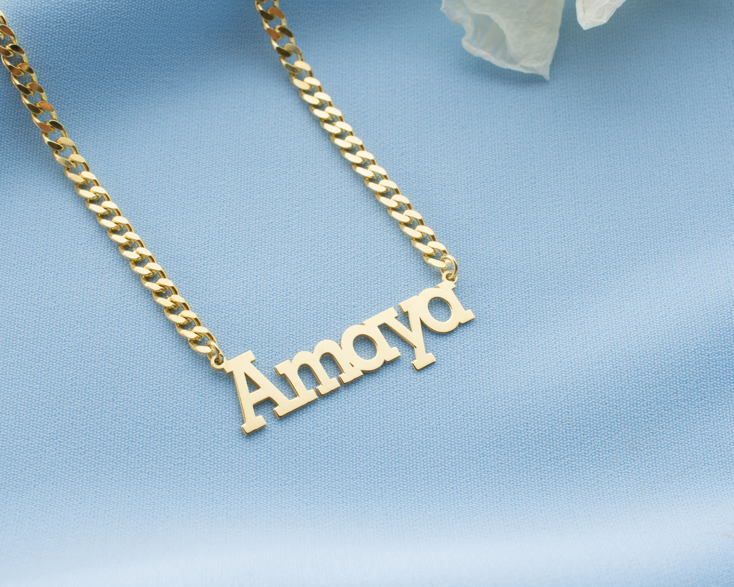 Gümüş İsimli Kolye | Kalın Zincirli Blok Fontlu Altın Kaplama