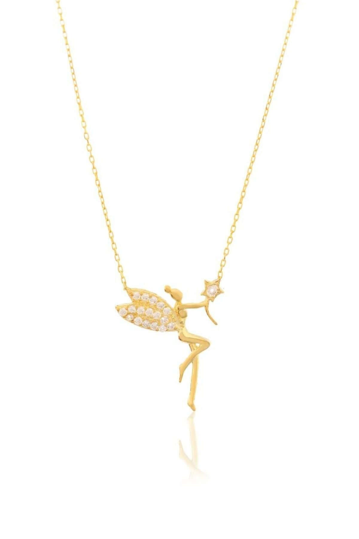 Kanatlı Zirkon Taşlı 925 Ayar Gümüş Melek Kolye - ÖzelSen