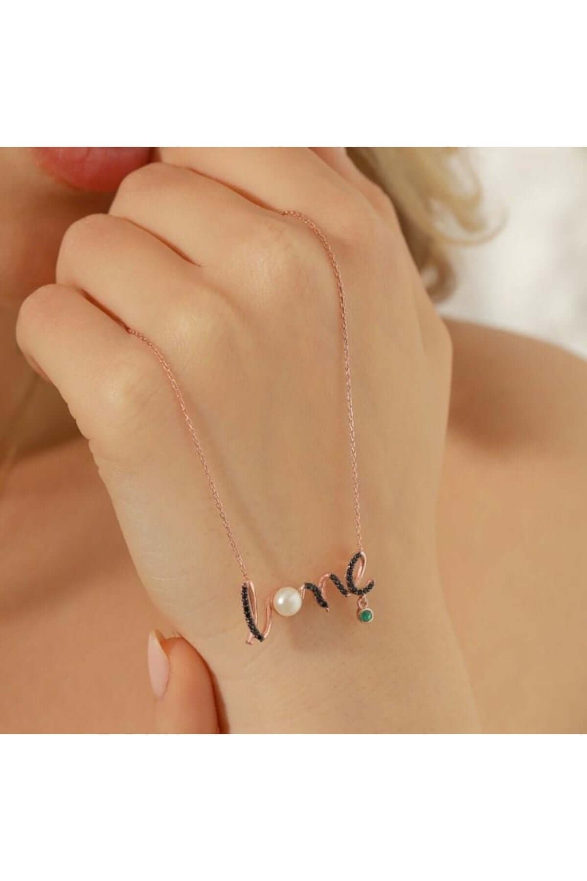 Kişiye Özel Doğum Ayı Taşlı 925 Ayar Gümüş İnci Kolye - ÖzelSen