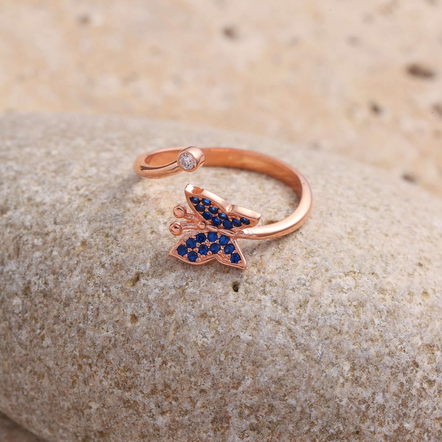 Kişiye Özel Doğum Ayı Taşlı Kelebekli Gümüş Yüzük - ÖzelSen