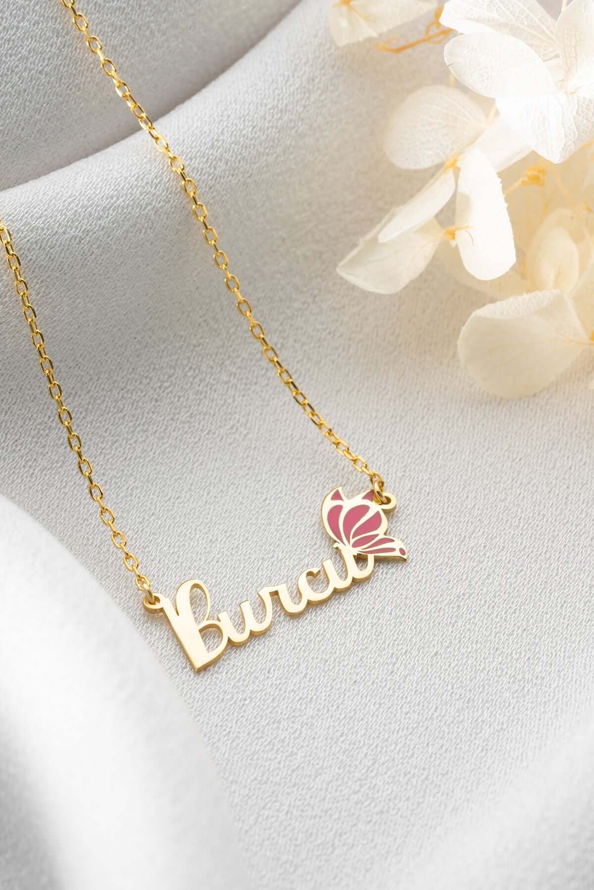 Kişiye Özel İsimli ve Mineli Kuş Motifli Gümüş Kolye - ÖzelSen