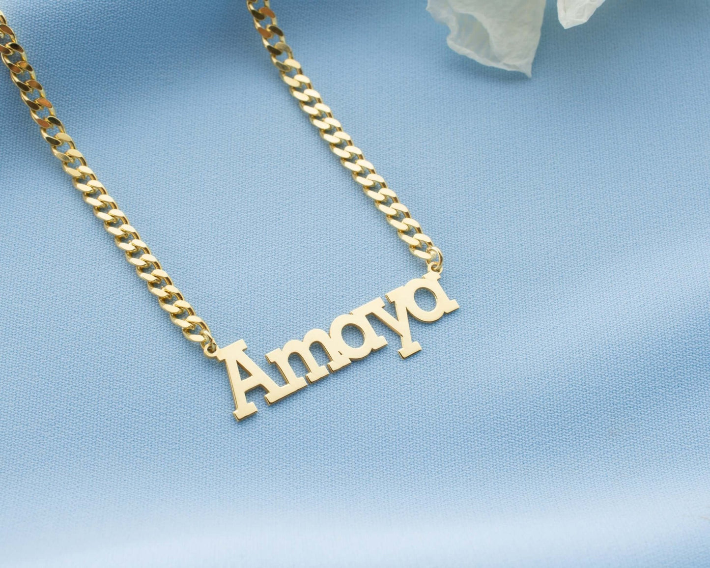 Kişiye Özel Kalın Curb Zincirli Blok Fontlu Gümüş İsimli Kolye - ÖzelSen