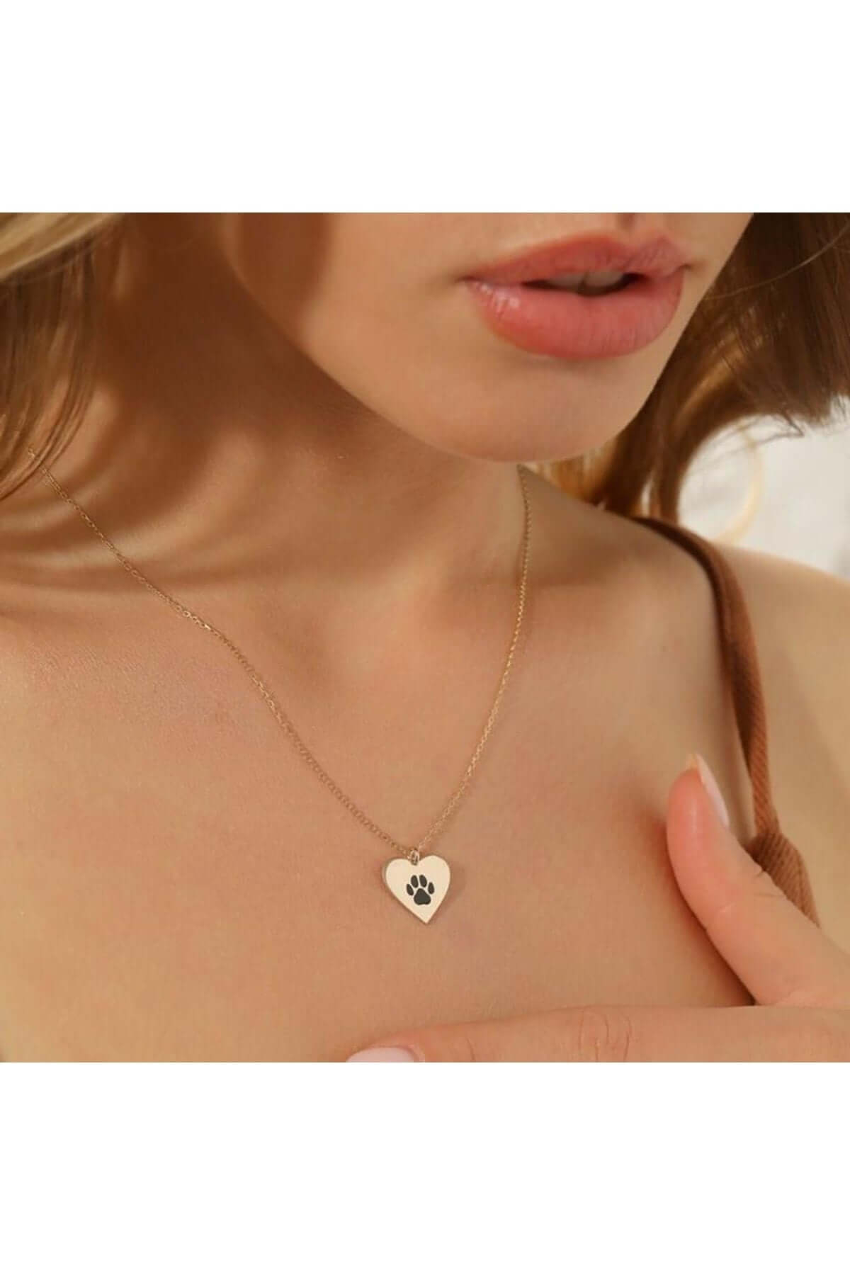 Köpek Patili 925 Ayar Gümüş Kalpli Kolye - ÖzelSen