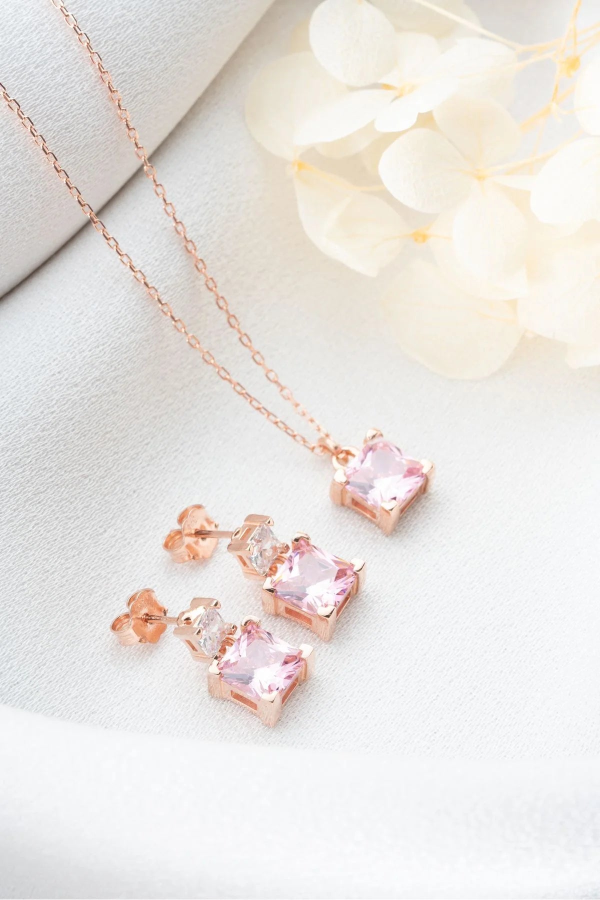 Baget Taşlı 925 Ayar Rose Kaplama Gümüş Set – 2