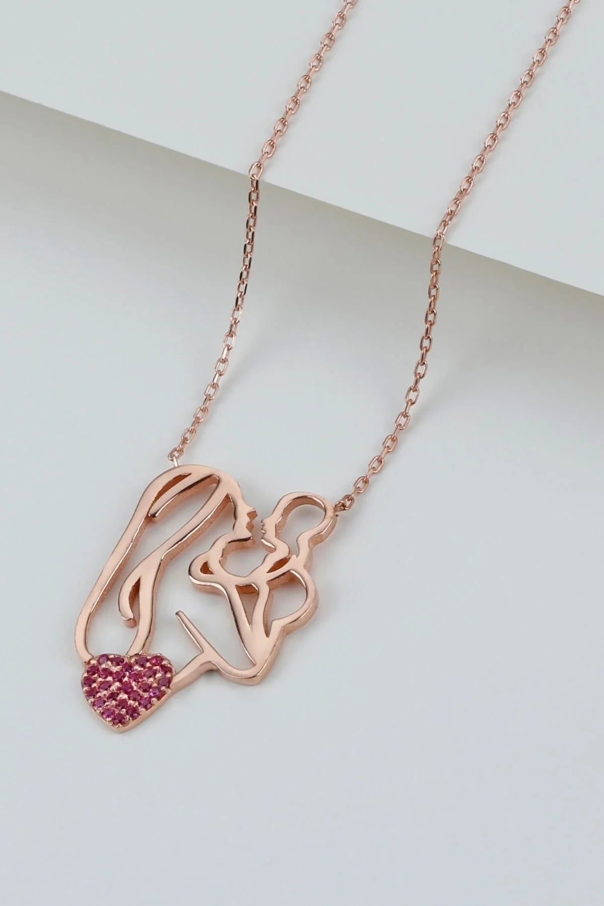 Kalpli Anne Bebek 925 Ayar Rose Kaplama Gümüş Kolye