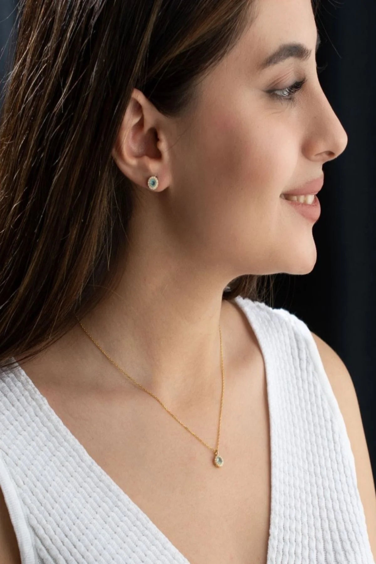 Aralık Ayı Doğum Taşı (Blue Topaz) 925 Ayar Altın Kaplama Gümüş Set