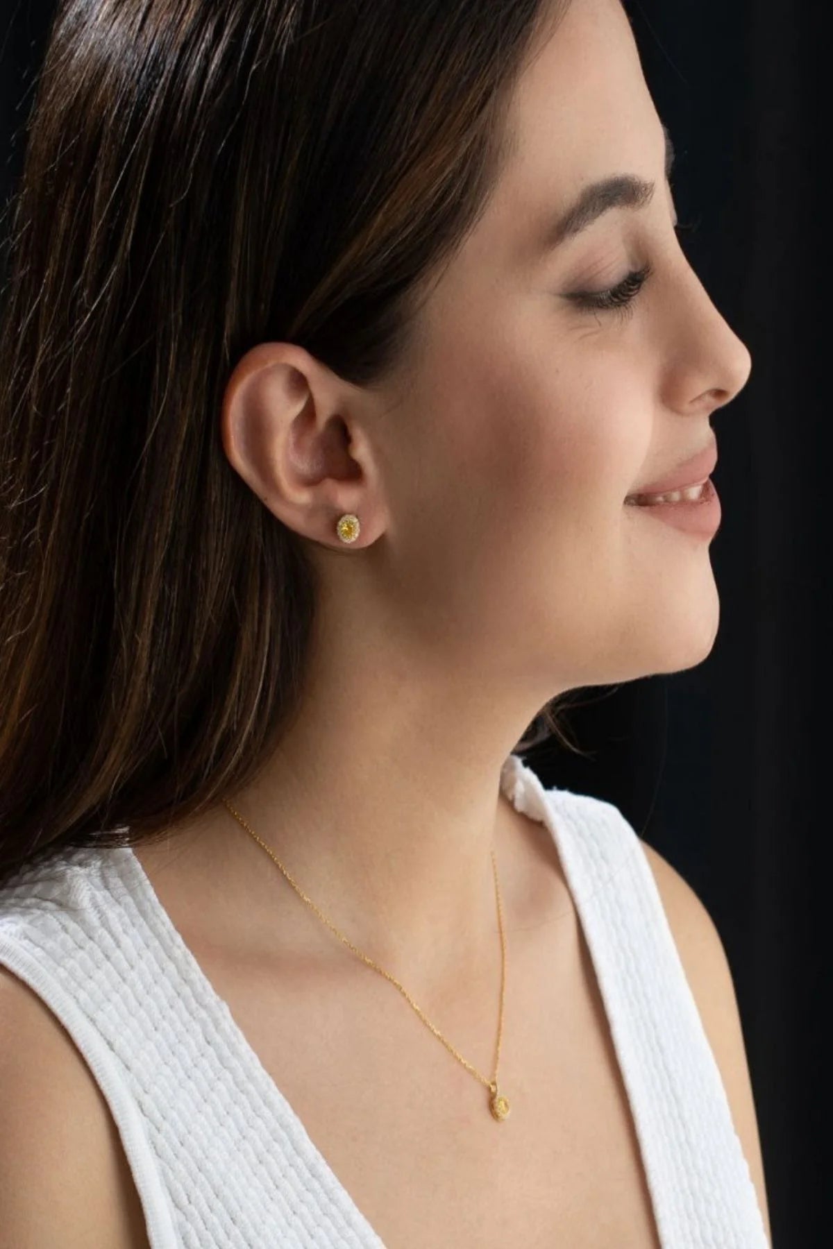 Kasım Ayı Doğum Taşı (Citrine) 925 Ayar Altın Kaplama Gümüş Set