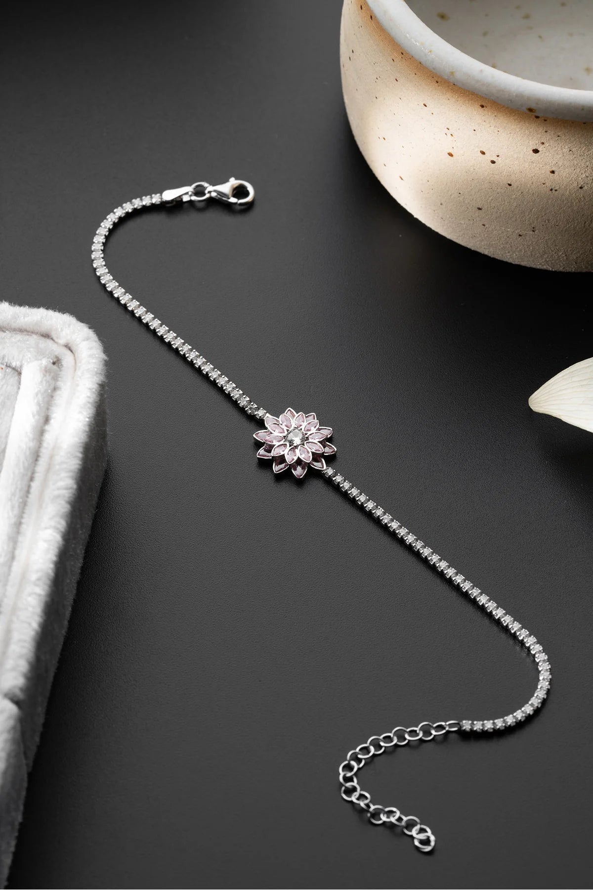 Taşlı Lotus Su Yolu 925 Ayar Gümüş Bileklik – 4