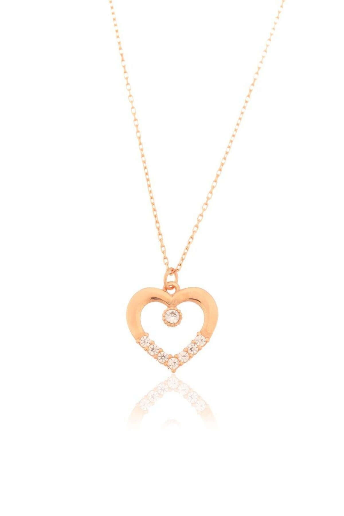 Tek Taşlı 925 Ayar Gümüş Kalpli Kolye - ÖzelSen