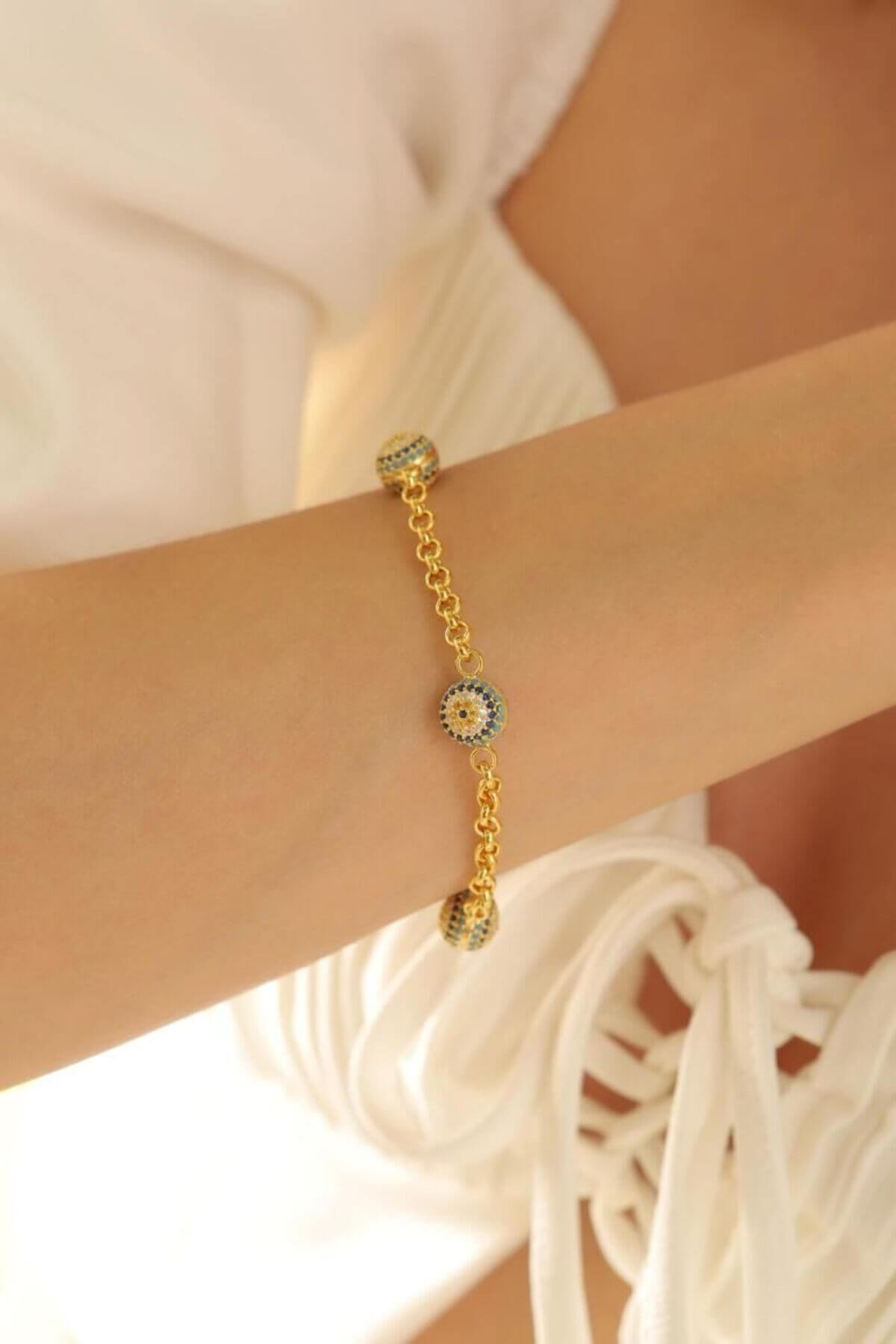 Toplu 925 Ayar Gümüş Nazar Boncuklu Bileklik - ÖzelSen