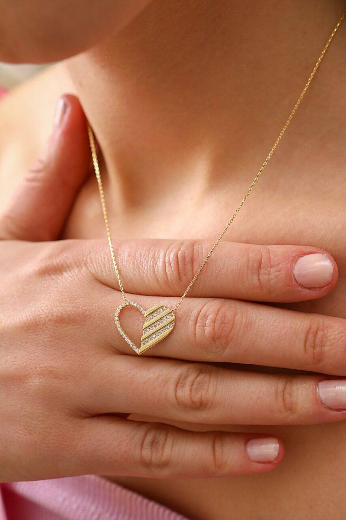 Zirkon Doğal Taşlı 925 Ayar Gümüş Kalpli Kolye - ÖzelSen