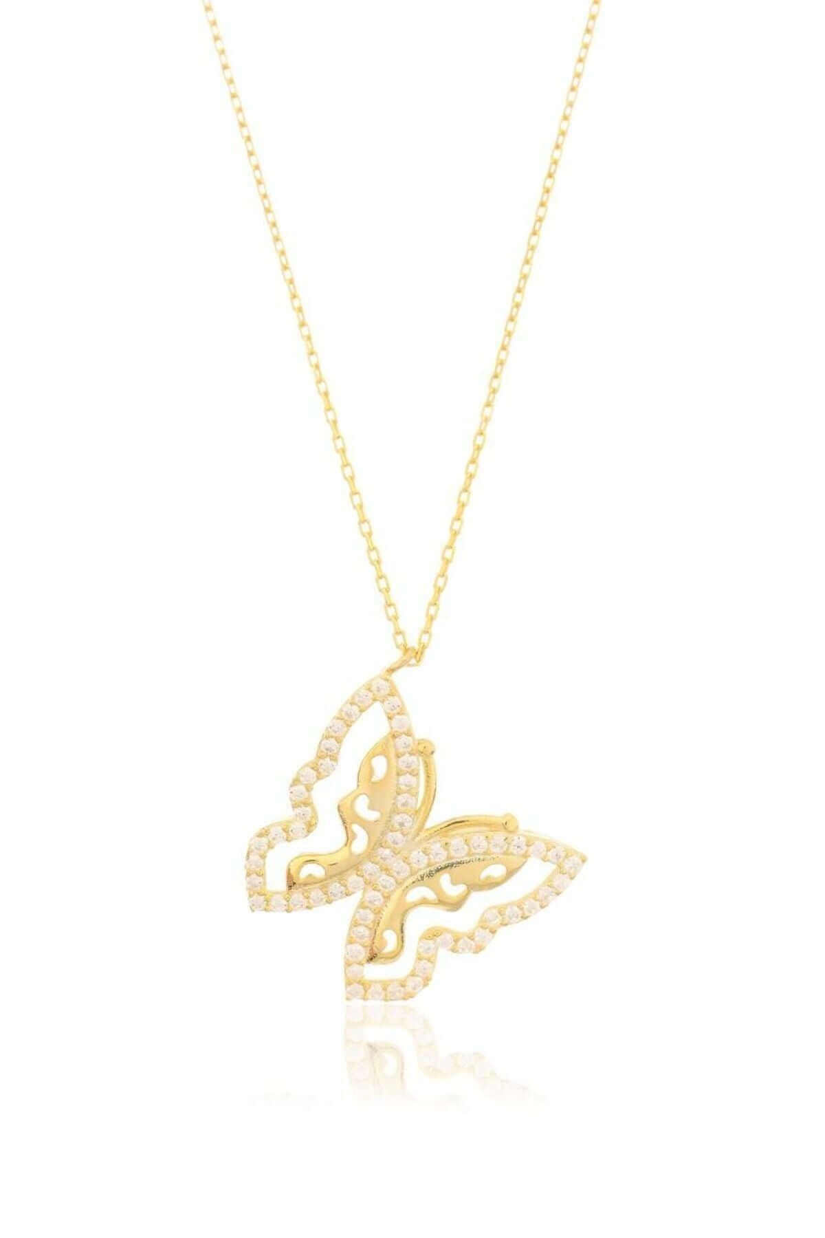 Zirkon Taşlı 925 Ayar Gümüş Kelebek Kolye - ÖzelSen