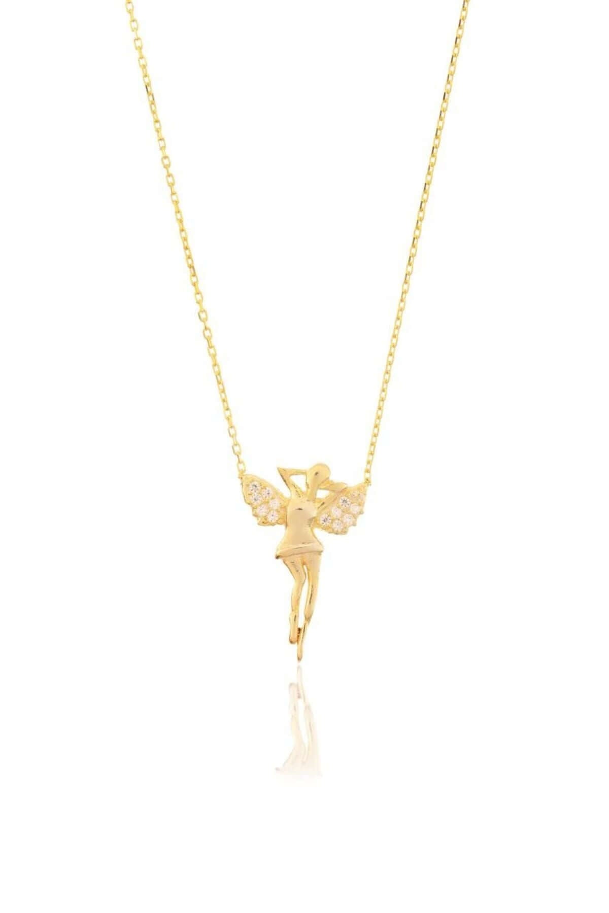 Zirkon Taşlı 925 Ayar Gümüş Melek Kolye - ÖzelSen