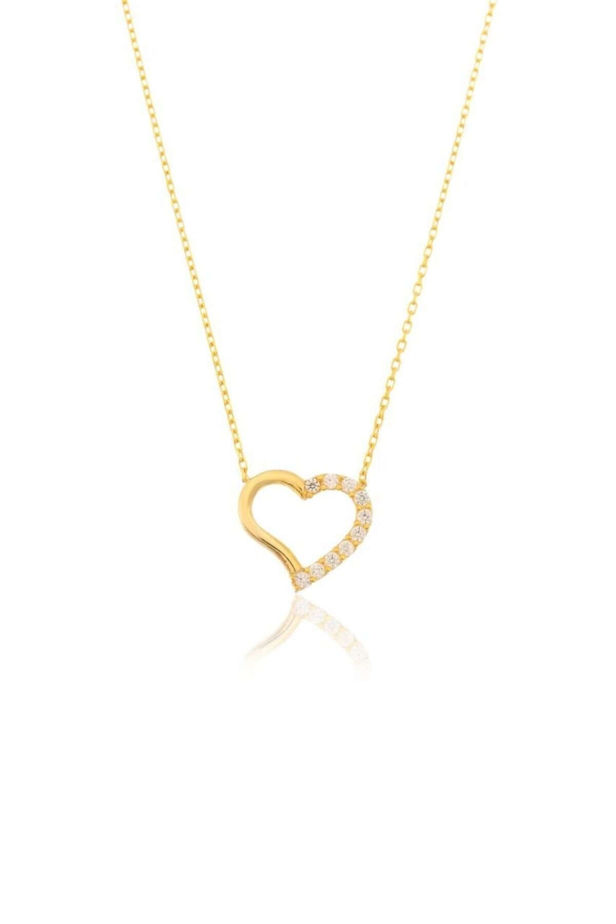 Zirkon Taşlı Minimalist Gümüş Kalpli Kolye - ÖzelSen