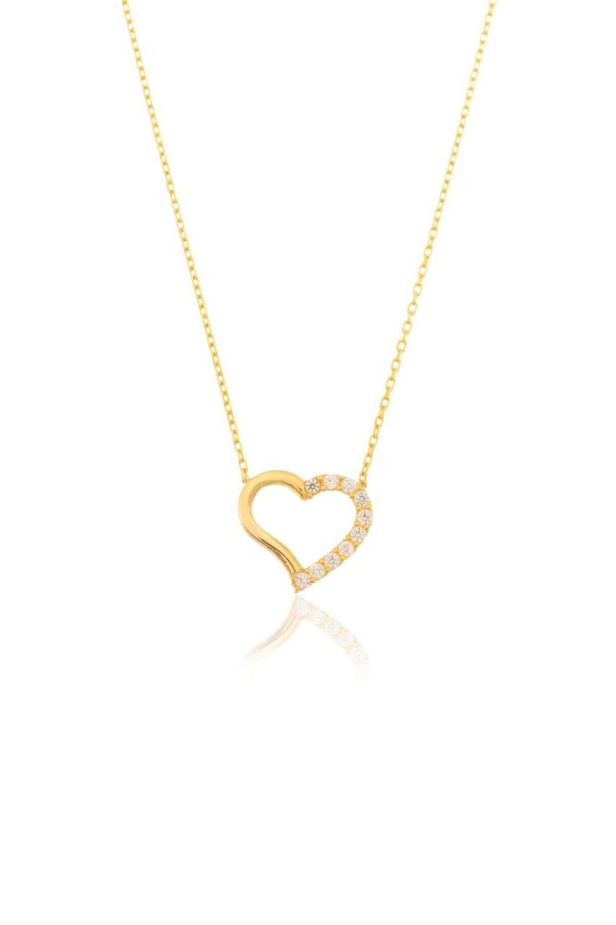 Zirkon Taşlı Minimalist Gümüş Kalpli Kolye - ÖzelSen