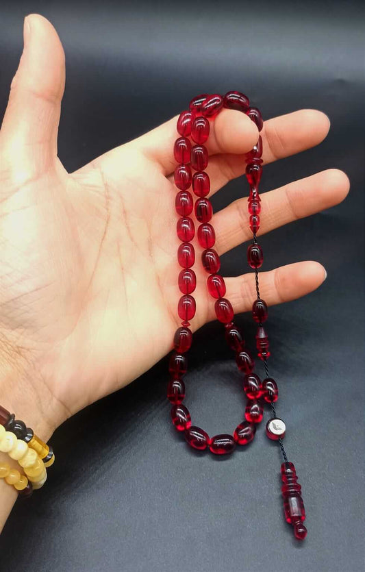 Birinci Sınıf İşçilik İnce Arpa Kesim Vişne Sıkma Kehribar Tesbih - ÖzelSen