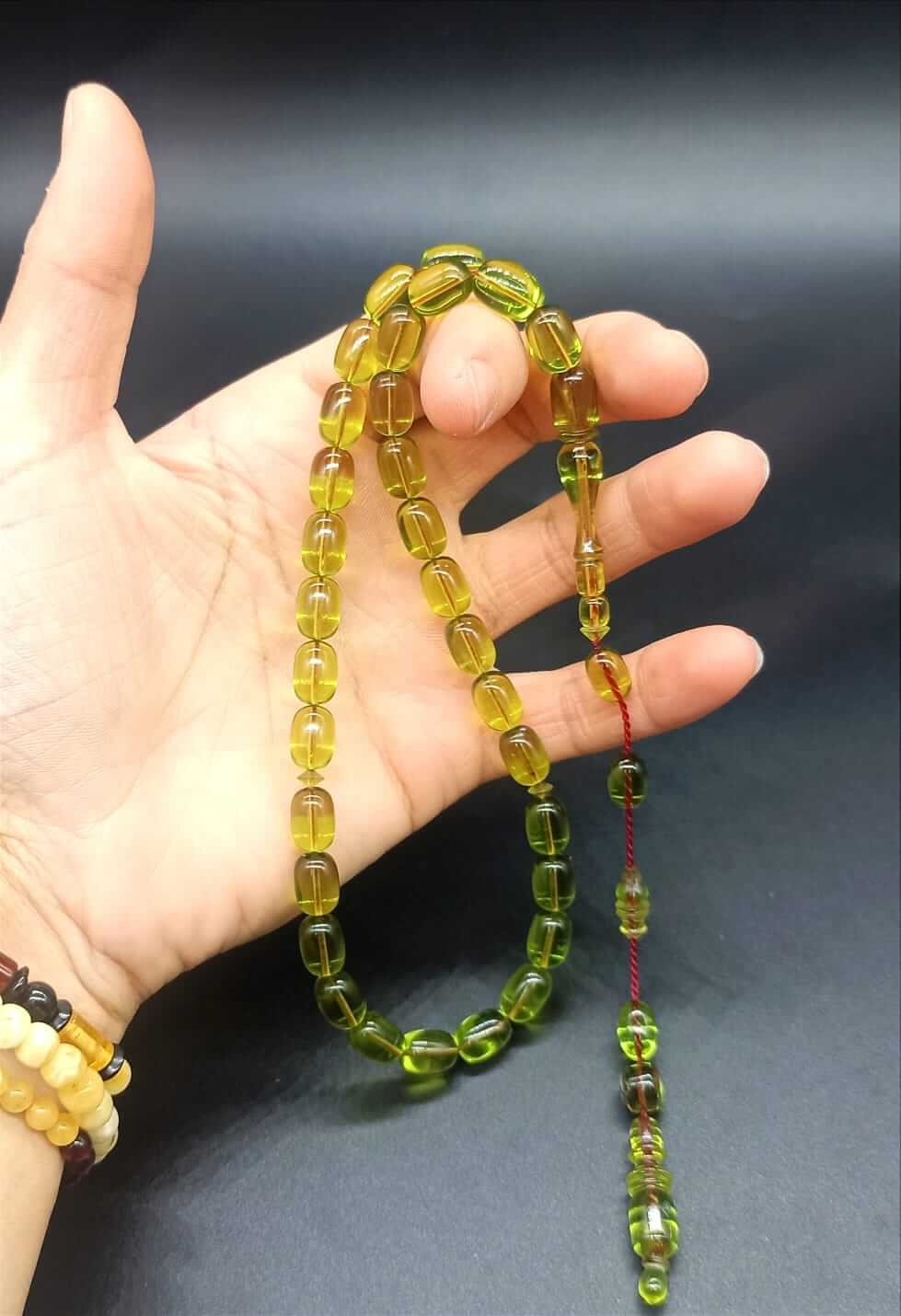 Birinci Sınıf Usta İşçilik Zeytin Yeşili Sıkma Kehribar Tesbih - ÖzelSen