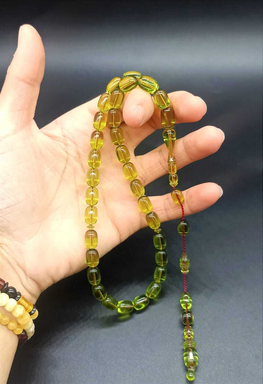 Birinci Sınıf Usta İşçilik Zeytin Yeşili Sıkma Kehribar Tesbih - ÖzelSen