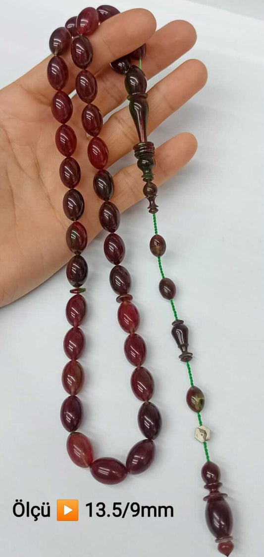 Birinci Sınıf İşçilik Arpa Kesim Koyu Kırmızı Sıkma Kehribar Tesbih - ÖzelSen