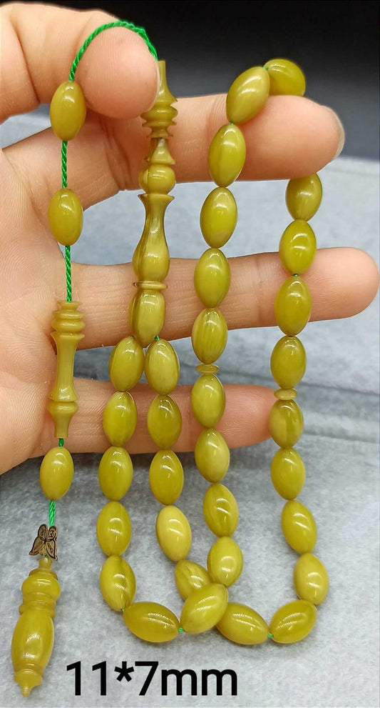 Birinci Sınıf Usta İşçilik Zeytin Yeşili Arpa Kesim Katalin Tesbih - ÖzelSen