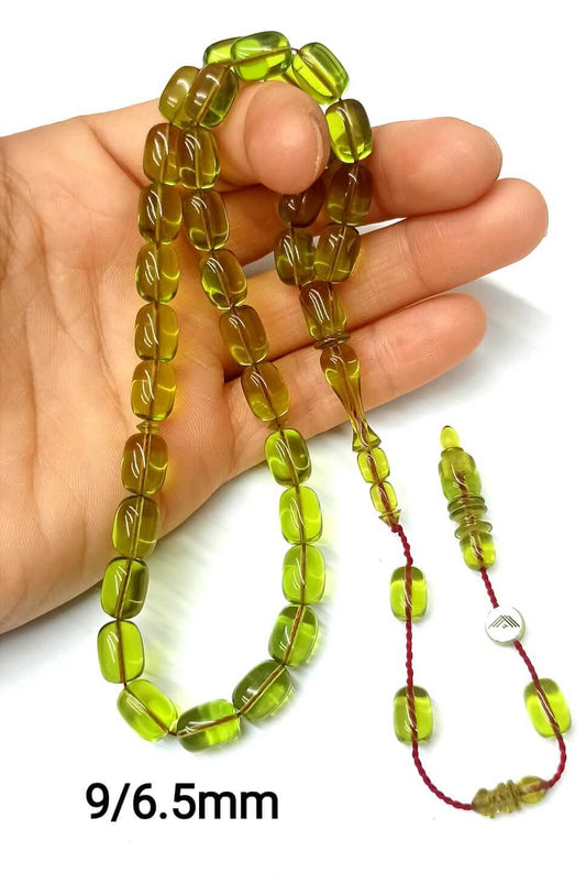 Usta İşçilik Kapsül Kesim Zeytin Yeşili Sıkma Kehribar Tesbih - ÖzelSen