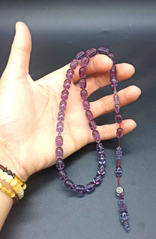 Usta İşçilik Arpa Kesim Lila Sıkma Kehribar Tesbih - ÖzelSen