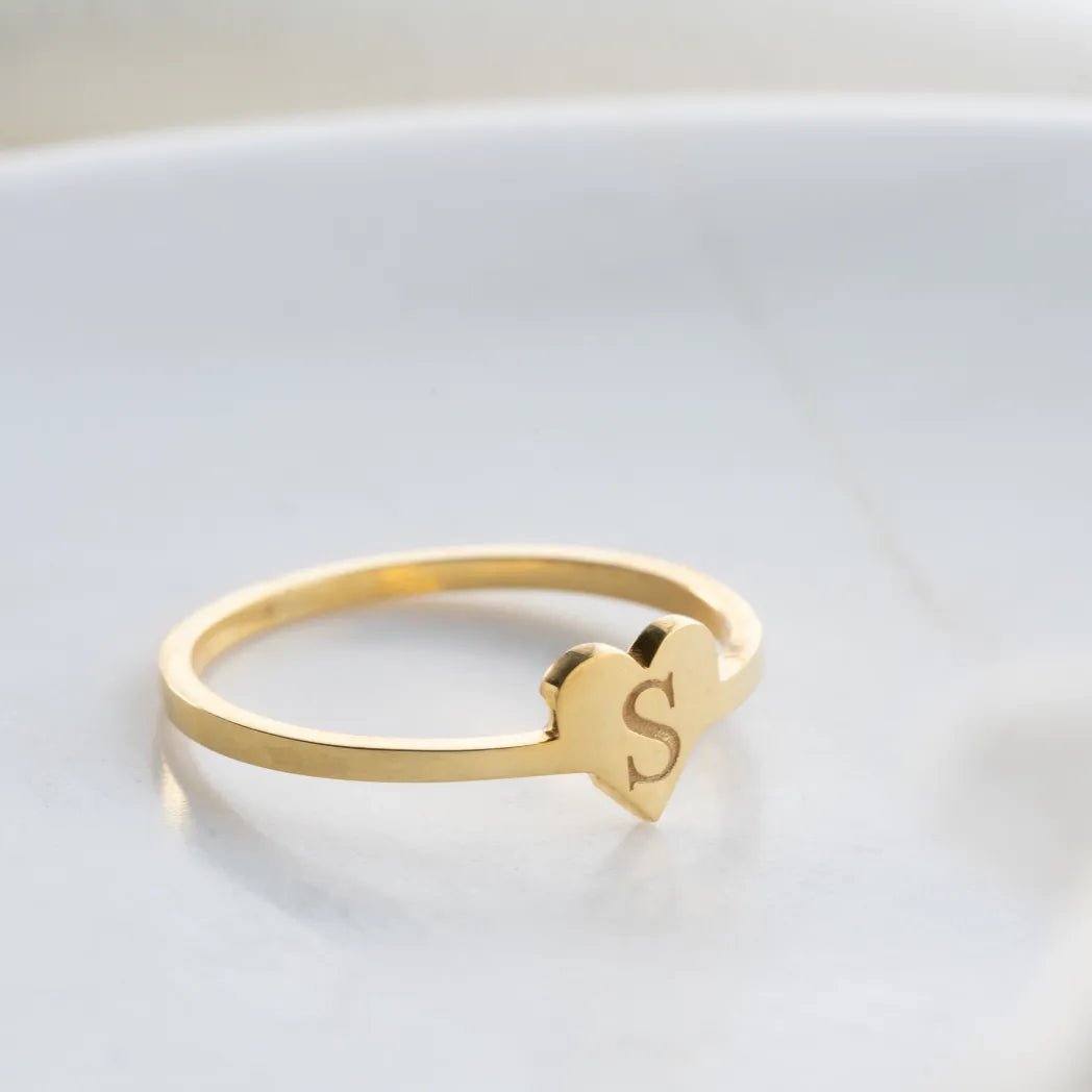 925 Ayar Gümüş Kalpli Harfli Yüzük - ÖzelSen