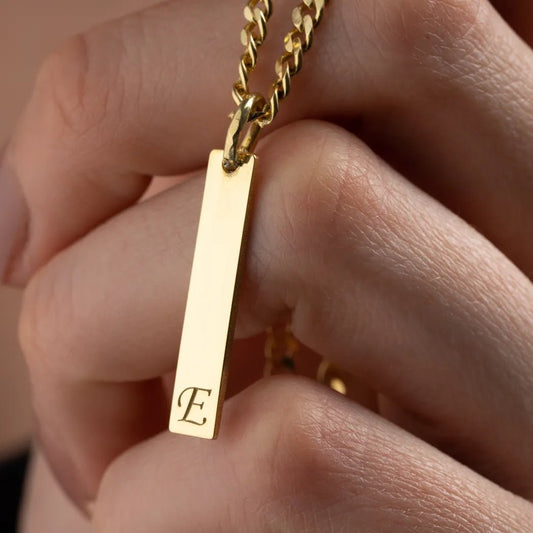 925 Ayar Gümüş Altın Kaplama Harfli Plaka Kolye - ÖzelSen