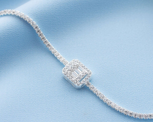 925 Ayar Gümüş Baget Taşlı Su Yolu Bileklik - ÖzelSen