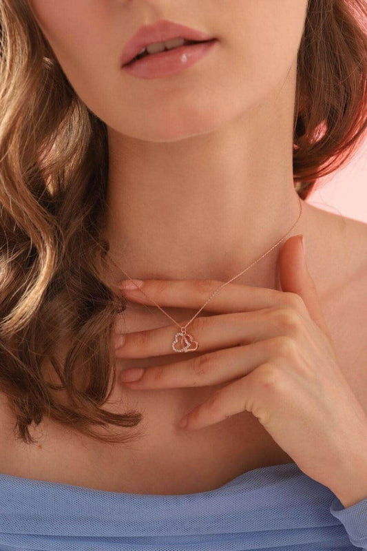 925 Ayar Gümüş Çift Kalpli Kolye - ÖzelSen