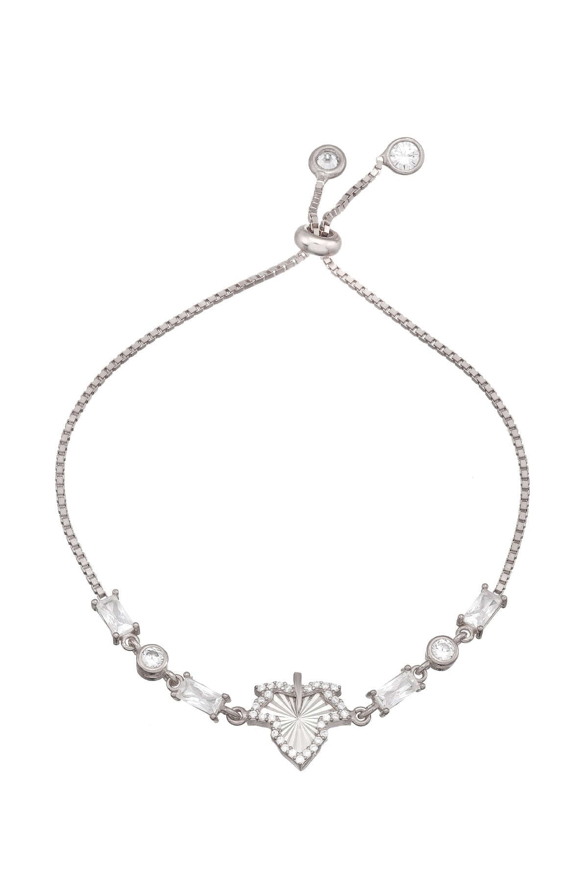 925 Ayar Gümüş Çınar Yaprağı Baget Taşlı Bileklik - ÖzelSen