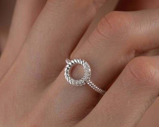 925 Ayar Gümüş Halka Desenli Modern Yüzük - ÖzelSen