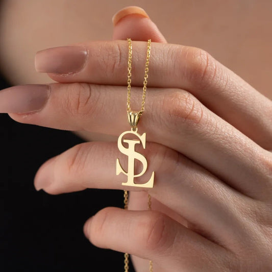 925 Ayar Gümüş İki Baş Harfli Kolye Sevgiliye Özel - ÖzelSen