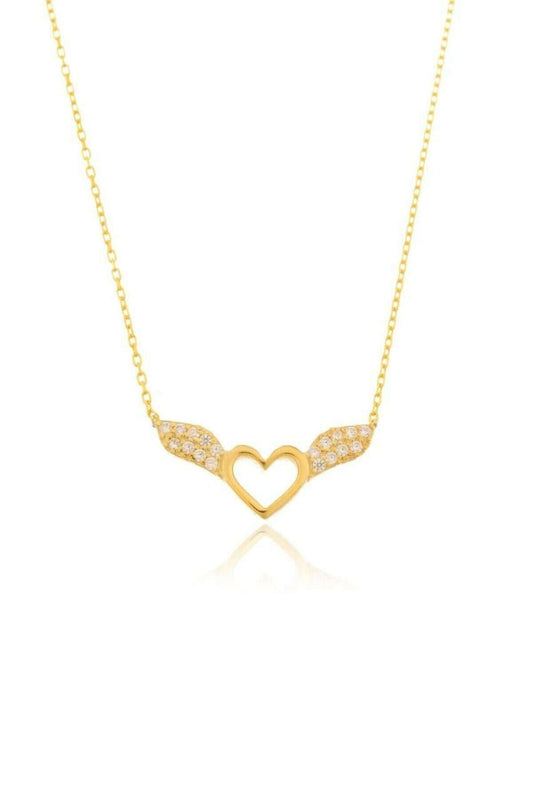 925 Ayar Gümüş Kalpli Melek Kanadı Kolye - ÖzelSen