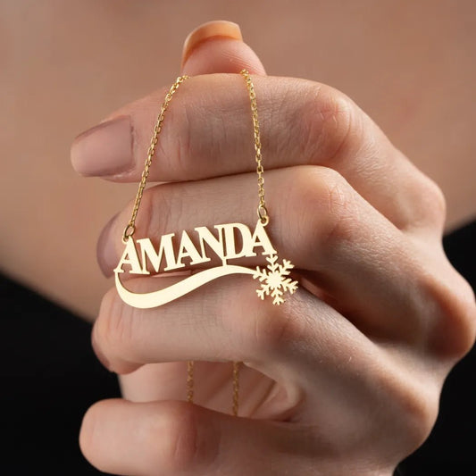 925 Ayar Gümüş Kar Taneli İsimli Kolye - ÖzelSen
