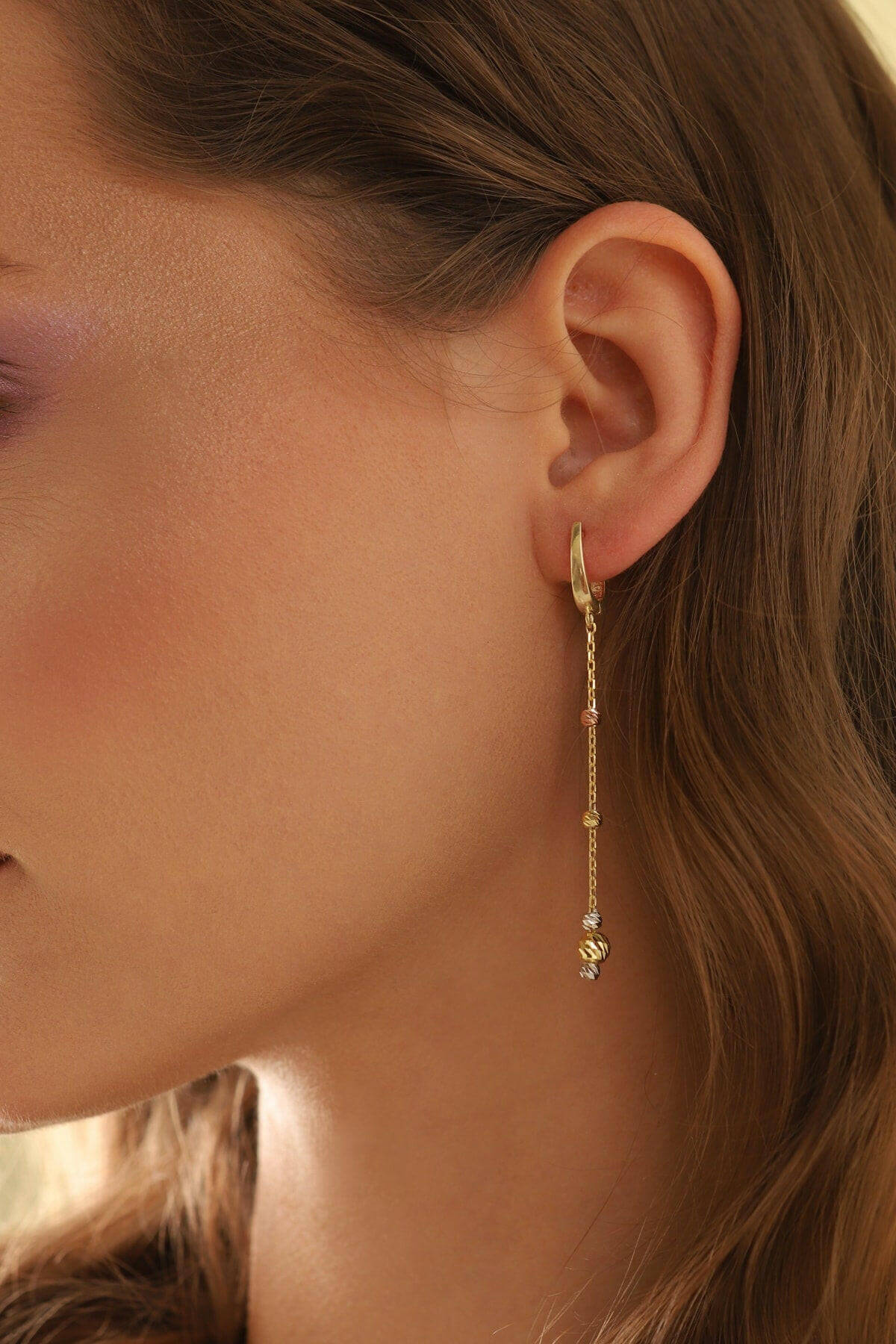 925 Ayar Gümüş Lazer Top Tasarım Sallantılı Küpe - ÖzelSen