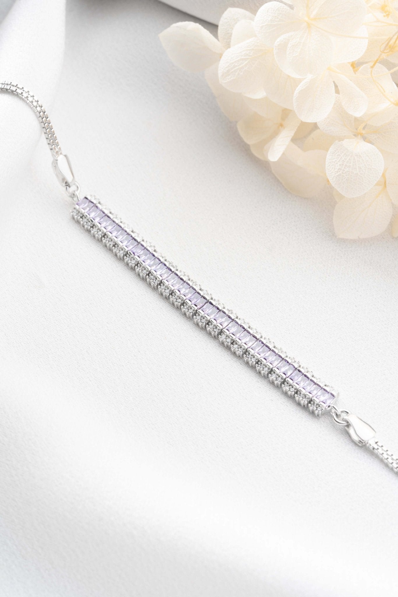 925 Ayar Gümüş Lila Baget Taşlı Bileklik - ÖzelSen