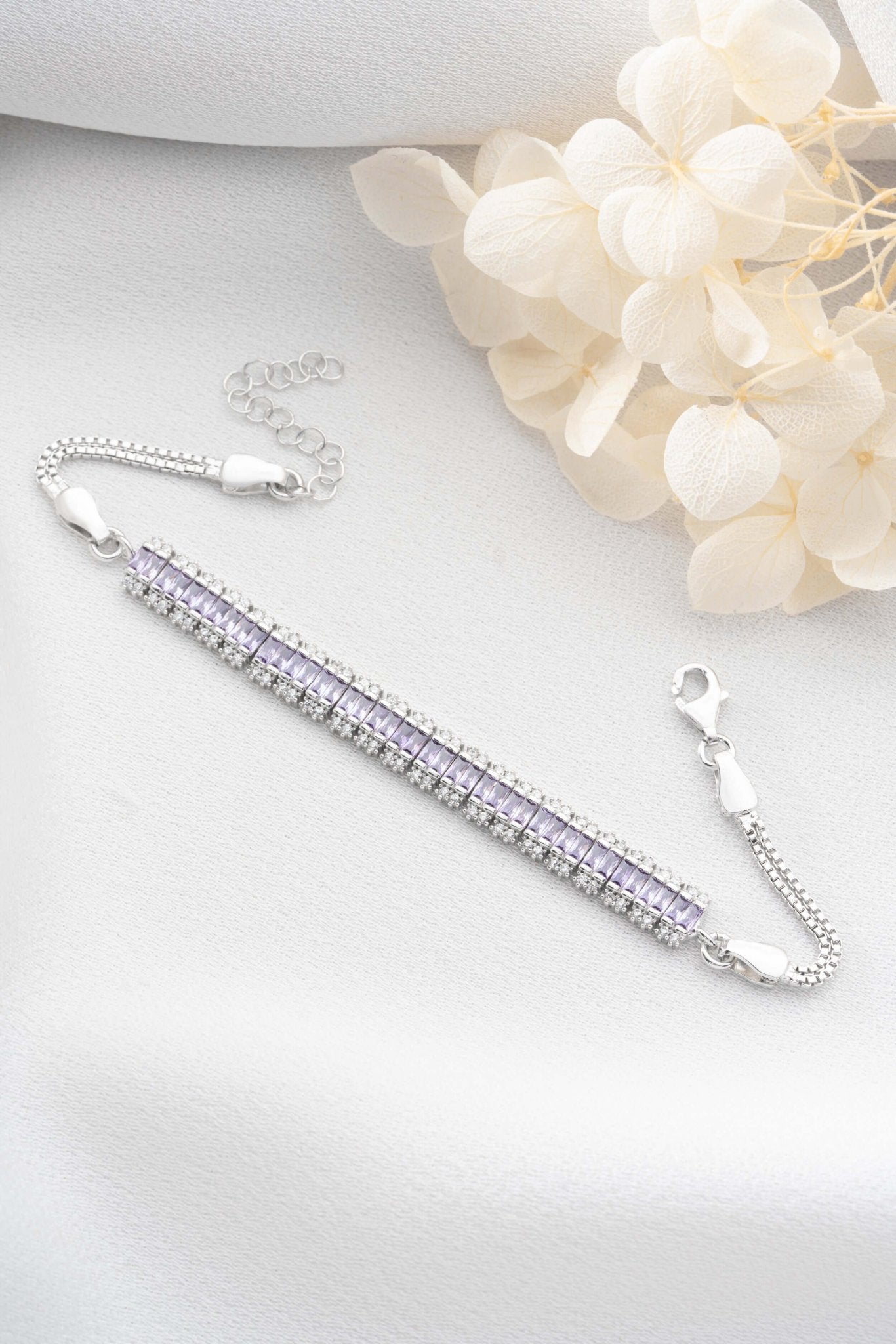 925 Ayar Gümüş Lila Baget Taşlı Bileklik - ÖzelSen