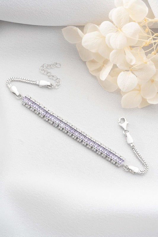 925 Ayar Gümüş Lila Baget Taşlı Bileklik - ÖzelSen